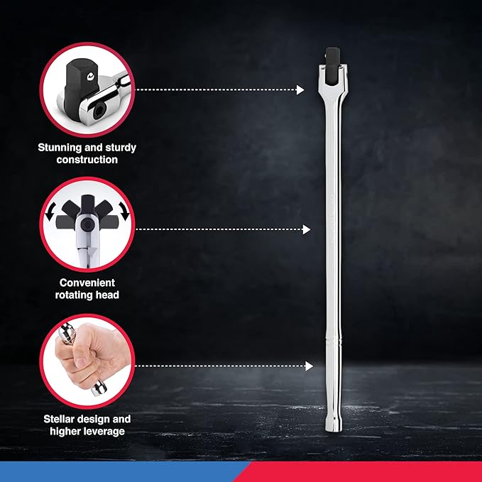 NEIKO 00206A 1/2" Breaker Bar, 1/2-Inch Drive 24-Inch Breaker Bar, Flex Head Chrome-Moly Cr-Mo, Lug Nut Wrench, Tire Bar, Cheater Bar