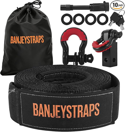45,000 lb Complete Recovery Kit - 4" x20' Heavy Duty Tow Strap & 2" Receiver Shackle with D-Rings & Locking Pin, Includes Storage Bag for Truck, SUV, Jeep & Off-Road Vehicle Emergency