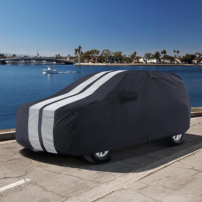 iCarCover Custom SUV Car Cover for Honda Pilot (2023-2025) Waterproof All Weather Rain Snow UV Sun Protector Full Exterior Indoor Outdoor SUV Cover (Stripe - Black/Gray)