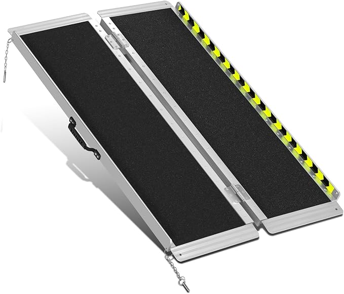 DNA Motoring 4FT Portable Wheelchair Ramp, Non-Skid Aluminum Handicap Ramps with Handle, Hold Up to 800Lbs, Threshold Ramp for Home Steps, Scooter Ramp, Doorways, Black, ZTL-WCRAMP-4FT-B