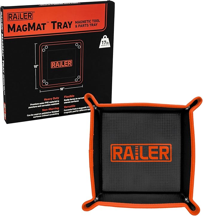Railer MagMat Tray – Magnetic Tool Mat & Parts Tray – 10x10 Flexible Magnetic Mat Holds 17 lbs – Heavy Duty Magnet Pad for Mechanics – Non-Slip Magnetic Work Mat & Tool Pad for Auto Repair