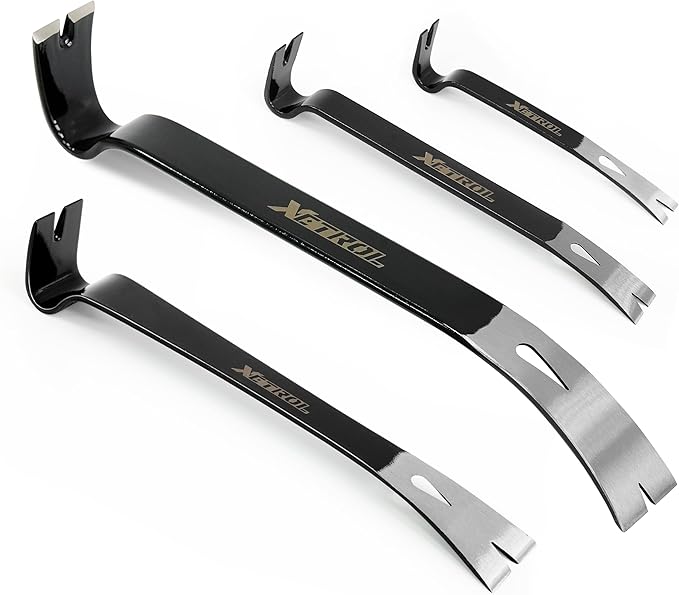 4-Piece Flat Pry Bar Set -15" 10" 7.5" 5.5" Crow Bar with Nail Puller,Utility Heavy Duty Claw Bar,Mini Pry Bar for Woodworking,Prying,Lifting,Pulling,Home Remolding & Woodworking