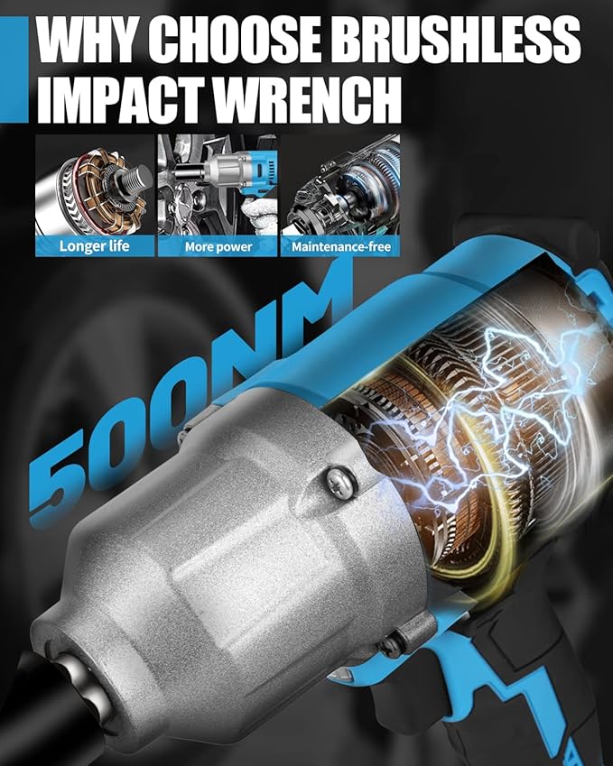 20V Cordless Impact Wrench - 1/2 Inch High Torque Electric Impact Driver With 4.0Ah Battery, Fast Charger and 4 Sockets