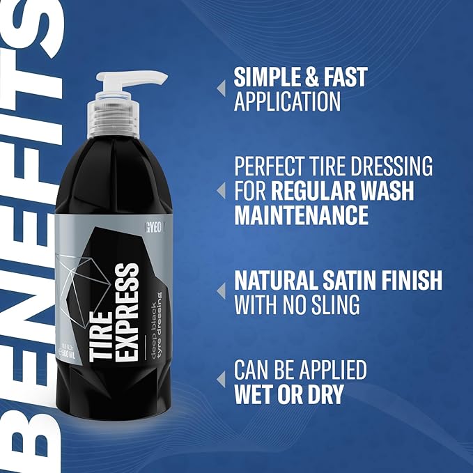 Gyeon Tire Express Satin‑Finish Tire Dressing Water Based UV Protection Self‑Cleaning Long Lasting Factory‑Fresh Look Easy Wet Or Dry Application Deep Natural Tire Revitalizer