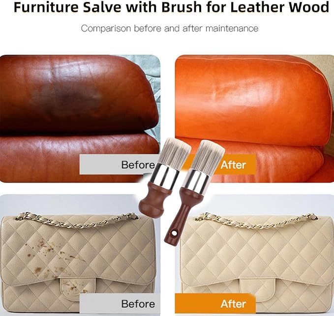 2PCS Salve Brush for Furniture, Leather Wood Furniture Repair Brush Set Soft Nylon Bristles Polish & Wax Applicator Durable Cleaning Tool for Car Seats Jackets Shoes Care