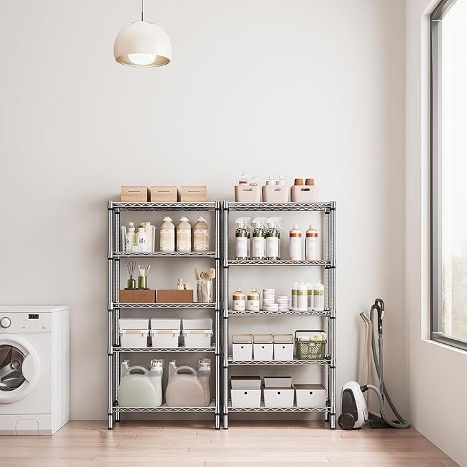 M MZG 1250 lbs 5 Tier Shelf Metal Storage Shelves Shelving Wire Rack Heavy Duty Closet Organizers for Garage Kitchen Bathroom Laundry Chrome 13.8" D x 29.5" W x 59.5" H