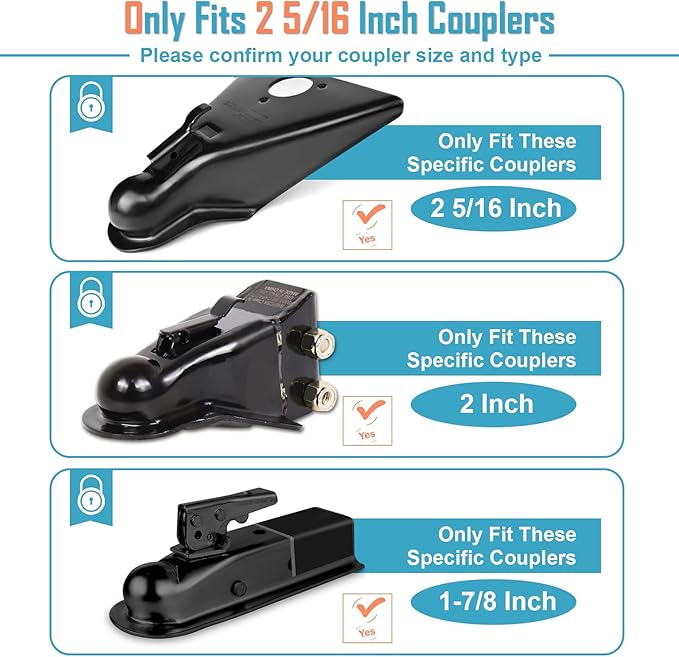 Trailer Hitch Lock, Anti Theft Coupler Lock Fits 1-7/8", 2" and 2-5/16"-Inch, Heavy Duty Trailer Lock for Maximum Safety and Protection, Camper Accessories for Travel Trailers Rvs
