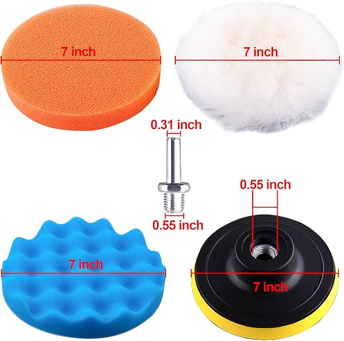 SIQUK 23 Pieces 7 Inch Buffing Pads Car Polisher Bonnets Foam Polishing Pad Kit Wax Buffer Polish Pads Car Buffer Attachment for Drill