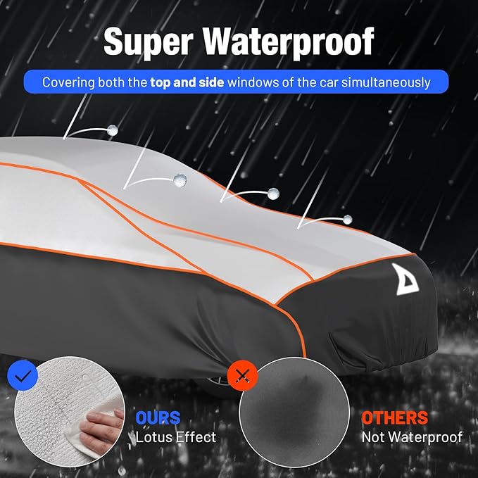 Favoto Hail Protector Car Cover - Sedan Cover Padded Snow Rain Hail Protection for Automobiles Outdoor Heavy Duty with Reflective Stripes Full Car Cover Fits Sedan up to 193"