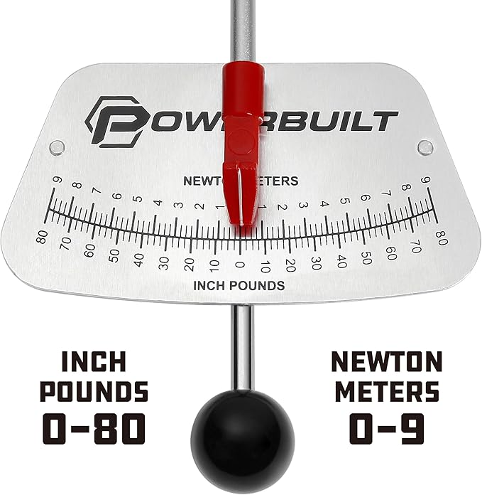 Powerbuilt 1/4-Inch Drive Needle Torque Wrench, Beam Torque Wrench Professional Grade 0-80 In/Pounds and 0-9 Newton Meters, High Visibility Markings for Easy Readings - 643151GCT