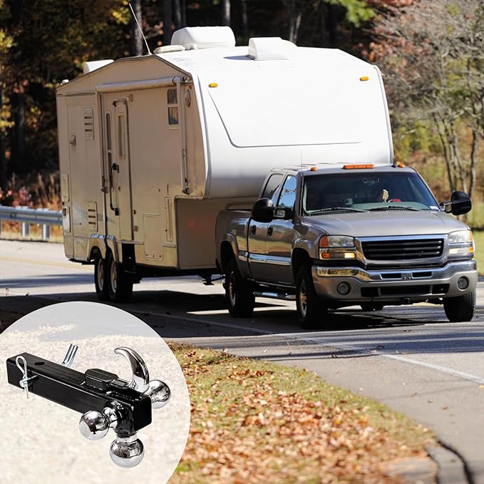 Yopay Trailer Hitch Tri-Ball Mount with Hook, Tactical Tow Hook, 3 Ball Truck Hitch, Sizes 1-7/8", 2" and 2-5/16", Fits 2 Inch Hitch Receiver
