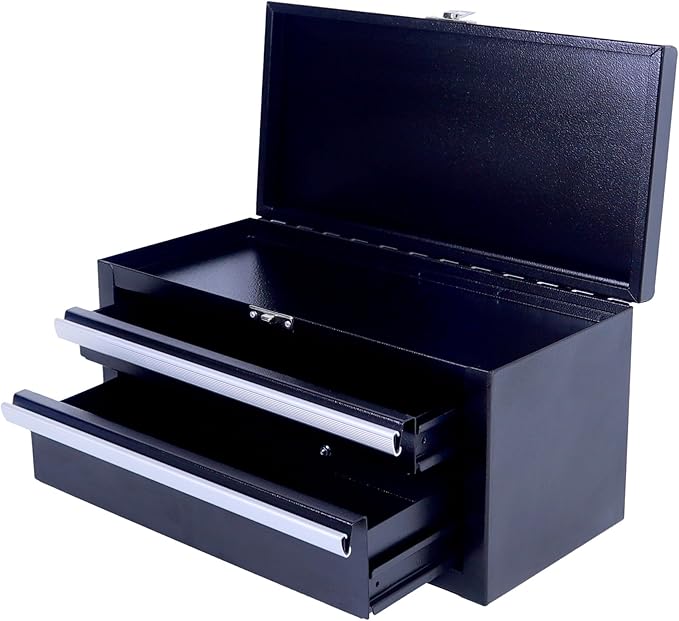 SUMERUZ Mini Tool Box with Drawers - Small Metal Tool Box, Micro Top Tool Chest for Tools Storage,Multi-Purpose Portable Storage Case Organizer (Black01)