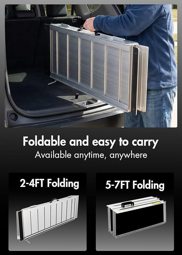 Portable Wheelchair ramp 5FT,Non-Slip Aluminum Threshold ramps for Home Steps,Folding Handicap Ramp,ramps for Home,doorways,Stairs,Weight Capacity up to 600LBS 5FT (Usable Height 6-15 inch)