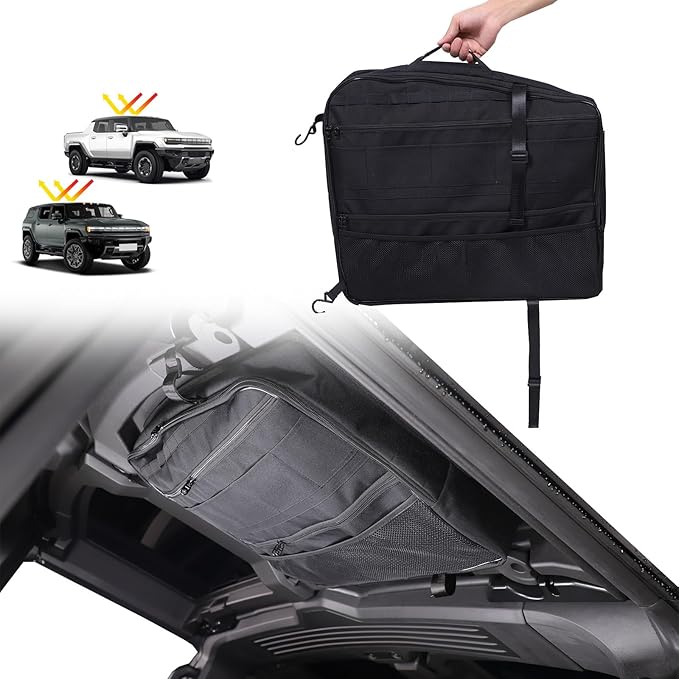 Roof Storage Bags Compatible with Hummer EV Accessories 2022-2026 SUV/SUT Overhead Storage Bag Organizer Cargo with Hardtop Suction Fixing Waterproof Can Foldable Sunshade