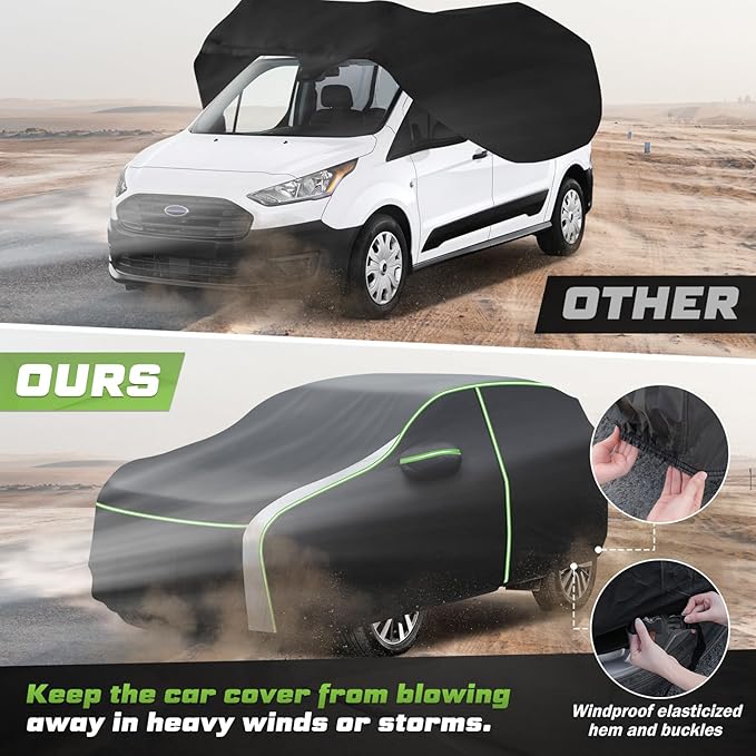 Mixsuper Liner Car Cover for Ford Transit Connect 2014-2026, 7 Layers Waterproof Car Cover Accessories for Transit Connect Van with Zipper Door, Windproof Straps, Reflective Strips, All Weather