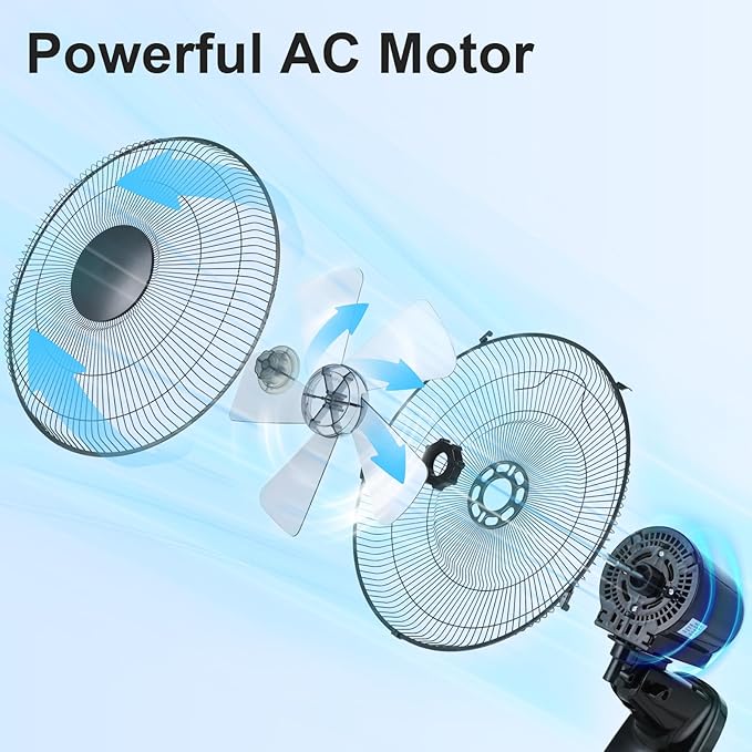 Aotop 16 inch Wall Mount Fan with Remote Control - 2 Pack, 3-Speed and 3 Modes, Timer Function, Adjustable Head, Oscillating Fan for Home and Office - Black