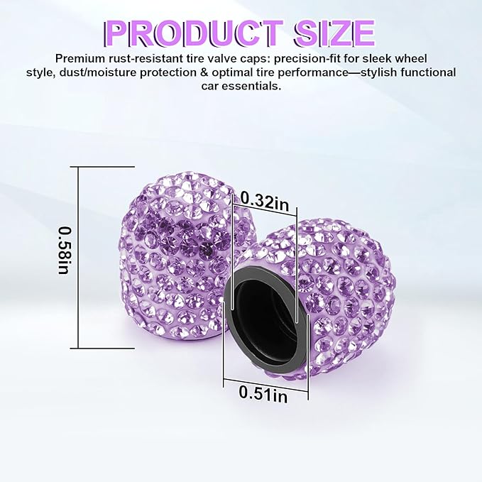 JUSTTOP 4 Pack Handmade Crystal Rhinestone Car Tire Valve Stem Caps, Car Wheel Tire Valve, Attractive Dustproof Bling Car Accessories, Universal for Cars, Trucks and Motorcycles-Purple