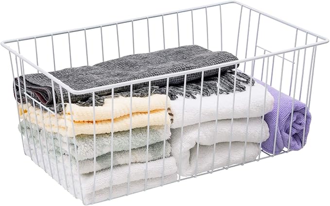 16inch Farmhouse Freezer Wire Baskets Organizer Storage Bins Large Organizer Baskets with Handles for Storage, Office, Kitchen, Pantry, Cabinet, Closets - Set of 6 (White 6)