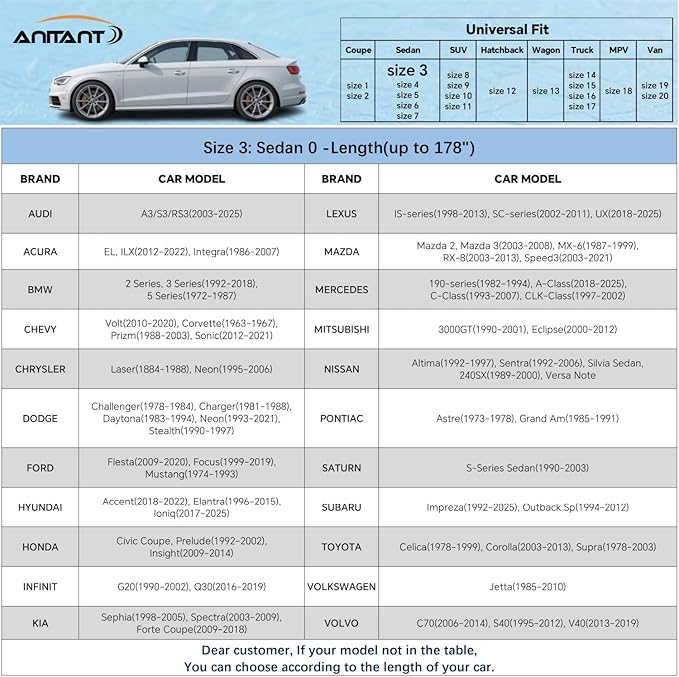 Durability Waterproof All Weather Small Car Cover for Automobiles Sedan Protector Outdoor Car Cover for Automobiles Fit Audi A3 Under 179"