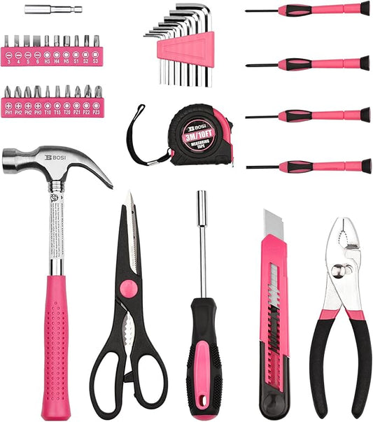40-Piece Pink Tool Set for Girls, Ladies and Women, General Household 40 PCS Hand Tool Kit with Plastic Toolbox, Essential Tools for Home, Garage, Office and College Dormitory Use
