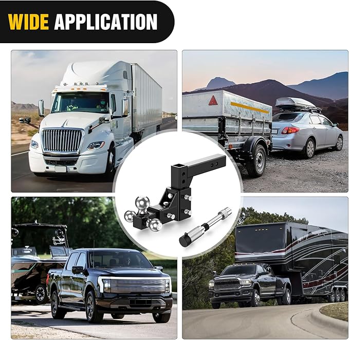 Nilight Adjustable Trailer Hitch Ball Mount Fits 2'' Receiver Tri-Ball 1-7/8''-6000LBS 2''-7500LBS 2-5/16''-10000LBS Capacity Chrome Trailer Ball Hitch with Solid Shank