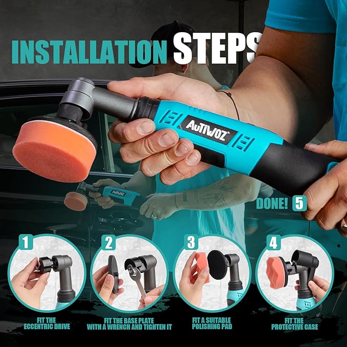 AUTIWOZ WS01 Cordless Mini Buffer Polisher, 1/2/3 Inch Micro Buffer Polisher, 6 Speeds 2Pcs 2000mAh Orbital/Rotary Mini Polisher for Polishing, Sanding and Cleaning, Mini Buffer Machine Sets