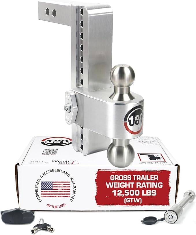 Weigh Safe Adjustable Trailer Hitch Ball Mount, 10" Adjustable Drop Hitch for 2" Receiver w/ 2 pc Keyed Alike Lock Set, Heavy Duty Aluminum Trailer Tow Hitch w/Stainless Steel Tow Balls, 12,500 GTW