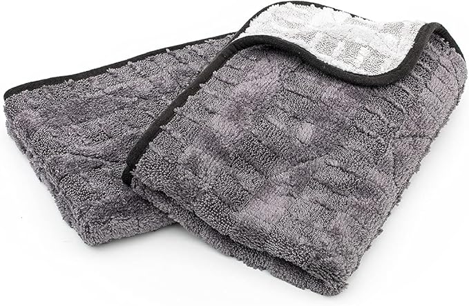 The Rag Company Gauntlet Car Drying Towel - 70/30 Korean Microfiber, Dries Faster Without Scratching, 900gsm, 15x24 inches, Ice Grey/Grey, 2-Pack
