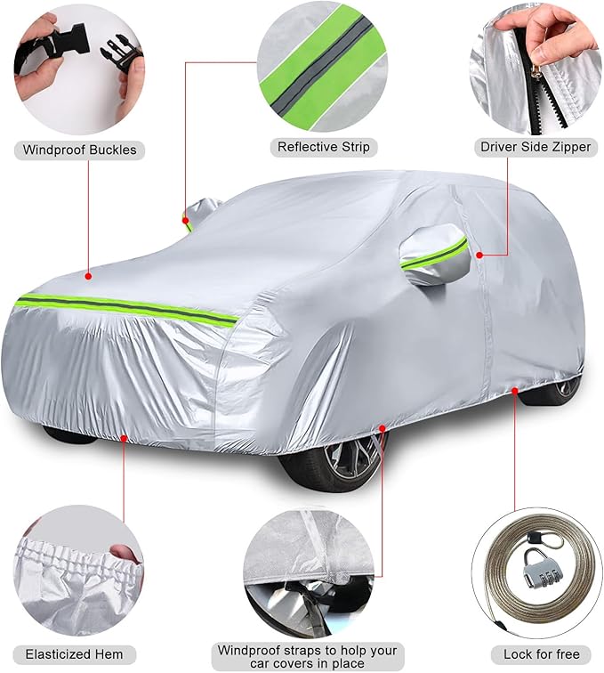 Waterproof Car Covers Replace for 2012-2025 Audi Q3, 6 Layers Silver All Weather Custom-fit Car Cover with Zipper Door & Windproof Bands for Snow Rain Dust Hail Protection