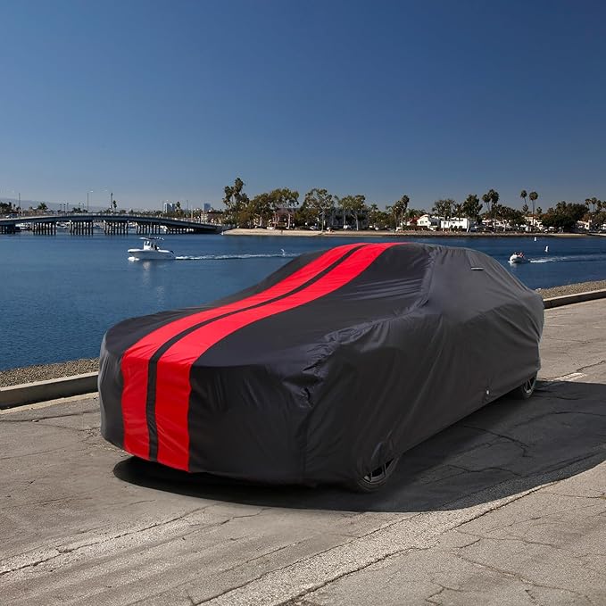 iCarCover Premium Car Cover for 1953-1967 Fia t 1100, 1200 Heavy Duty Waterproof All Weather Automobiles Custom Fit Full Exterior Indoor Outdoor UV Snow Rain Protection Covers (Stripe - Black/Red)