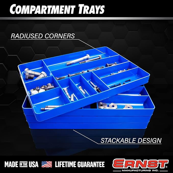 ERNST Tool Organizer Tray, Green, 10-Compartments, Storage, Garage, Workshop, Organization, Tools, Equipment, Heavy-Duty, Durable, Industrial, Workbench, Efficient Storage - Made in the USA