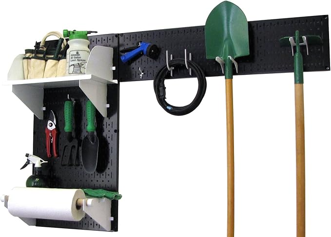 Wall Control Pegboard Garden Supplies Storage and Organization Garden Tool Organizer Kit with Black Pegboard and White Accessories