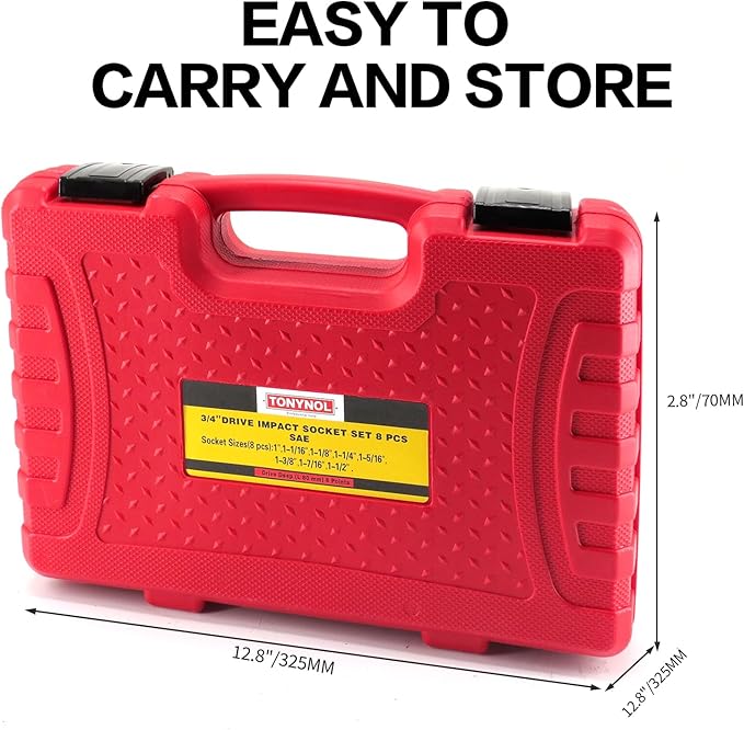 3/4 Inch Drive Deep Impact Socket Set,6-Point,SAE(1"to 1-1/2"),8 Pcs,Cr-Mo.Heavy Duty Impact Socket Set.