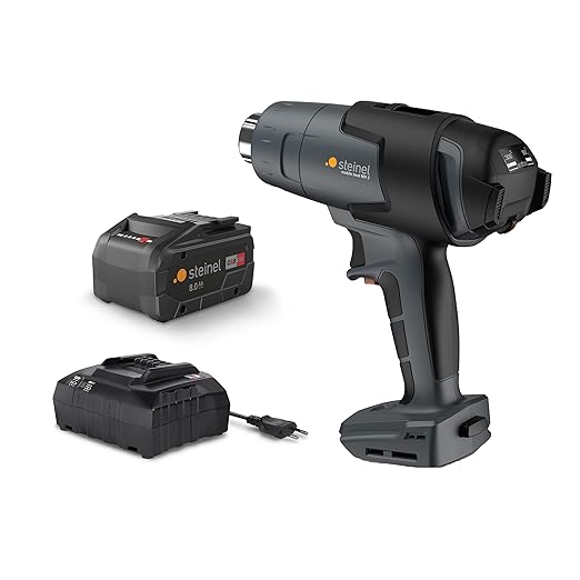 Steinel Cordless Heat Gun MH3 with 8.0 Ah Battery and Charger, 18 V Professional Power Hot Air Gun, LCD Display, 930°F /7 cfm