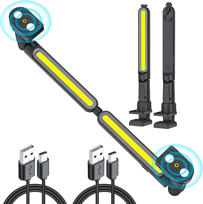 Work Light for Mechanic 3200LM LED 5000mAh Rechargeable Magnetic Light Bar with Hooks, Underhood Work Lights for Car Repairing, Inspection, Garage, Workshop, Emergency - 2-Pack