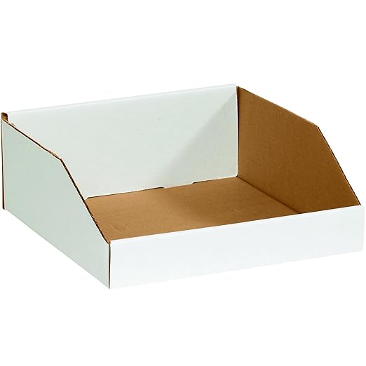 Box USA BBINMT16124 Open Top Bin Boxes, 16" x 12" x 4", Oyster White (Pack of 50)