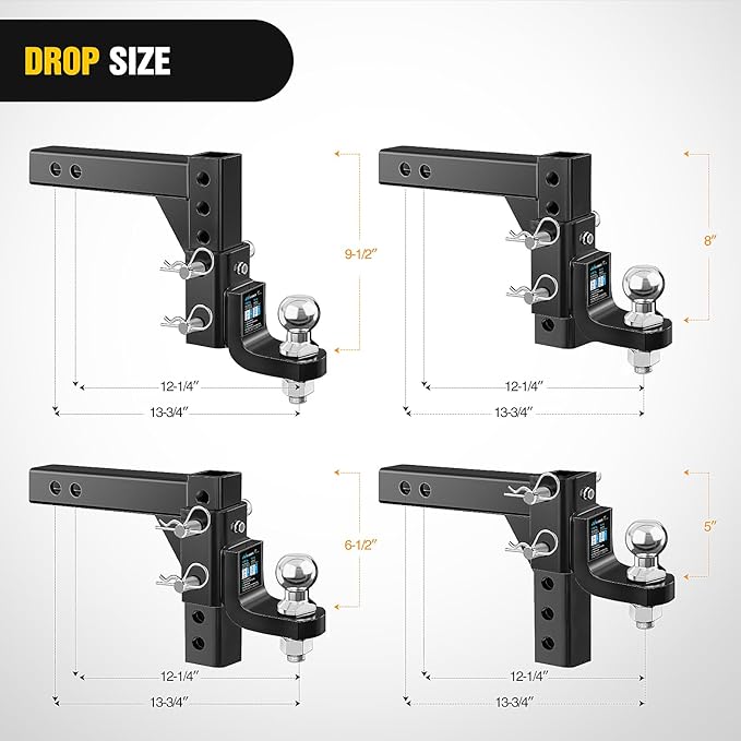 Nilight 8-Position Adjustable Trailer Hitch Ball Mount with 2 inch Ball Fits 2 Inch Receiver with 5/8" Pin Lock 7500 lbs, 9-1/2" Drop, 8-1/4" Rise Hitch for Trailers Boats Pickups RV