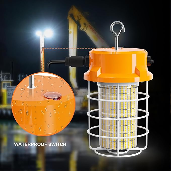 RIUVAO 120W LED Temporary Work Light 5000K Daylight 18000 Lumens Super Bright with Fan Radiator Stainless Steel Guard Construction Lights Sturdy Hook Suitable for workshops, Construction Sites, etc.