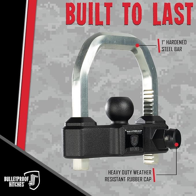 BulletProof Hitches - Extreme Duty Trailer Coupler Lock - Universal Trailer Lock with 1" Solid Steel Bar - Fits 1-7/8", 2" and 2-5/16" Couplers - Heat-Treated & Pick-Resistant