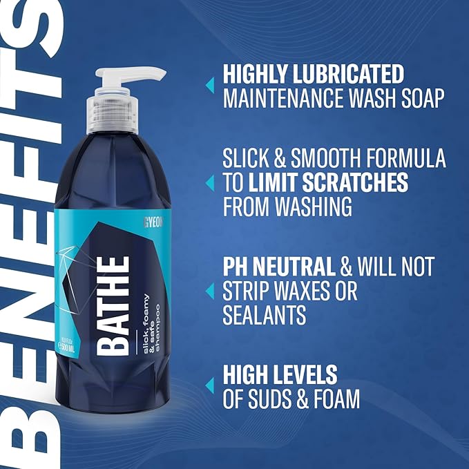 Gyeon Bathe Ceramic‑Coating Safe Car Wash Shampoo Highly Lubricated Foam Wash Soap for Paint Sealant and Coating Maintenance Professional Scratch Reduction Shine Enhancement