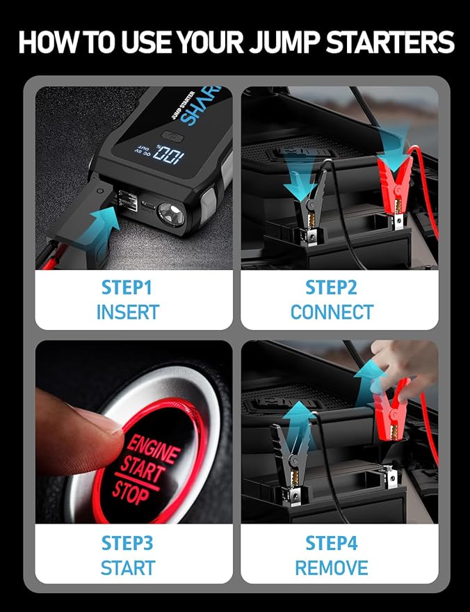 Jump Starter 5000A, 12V Car Battery Jump Starter with USB Quick Charge (Up to 10.0L Gas or 9.0L Diesel Engine), Battery Booster with 3 Modes Flashlight and Jumper Cable