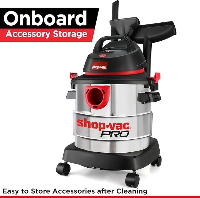 Shop-Vac 5 Gallon 4.5 Peak HP Wet/Dry Vacuum, Stainless Steel Tank, Portable Shop Vacuum with Attachments 2-in-1 AC Drain Line Unclogger Tool, Universal Fit HVAC Drain Line Cleaner Adapter