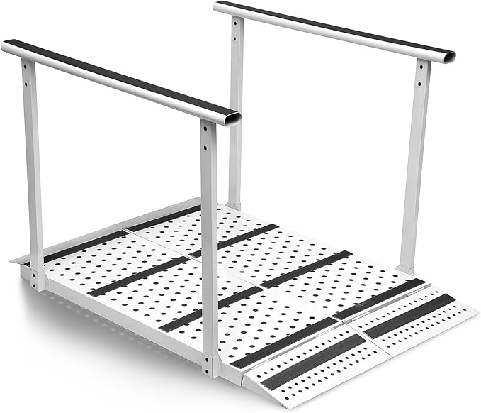 Upgraded Folding Ramp with Handrails, Portable Wheelchair Ramp with Handrail and Adjustable Flap, Heavy Duty Handicap Ramp with Handrails, 600 lbs Capacity, Carbon Steel Frame, 45.2" L x 31.5" W