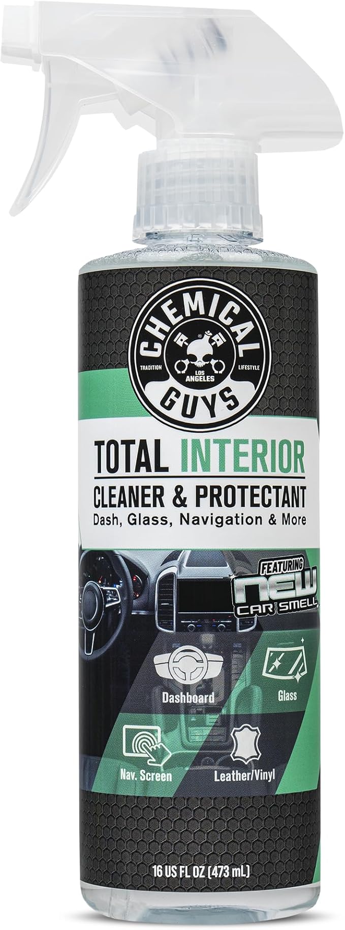 Chemical Guys Total Interior Cleaner & Protectant - New Car Scent, Car Cleaning Spray, Cleans and Protects Leather, Vinyl, Plastic, Rubber, and Glass, Safe for Trucks, SUVs, Jeeps, RVs & More - 16 oz