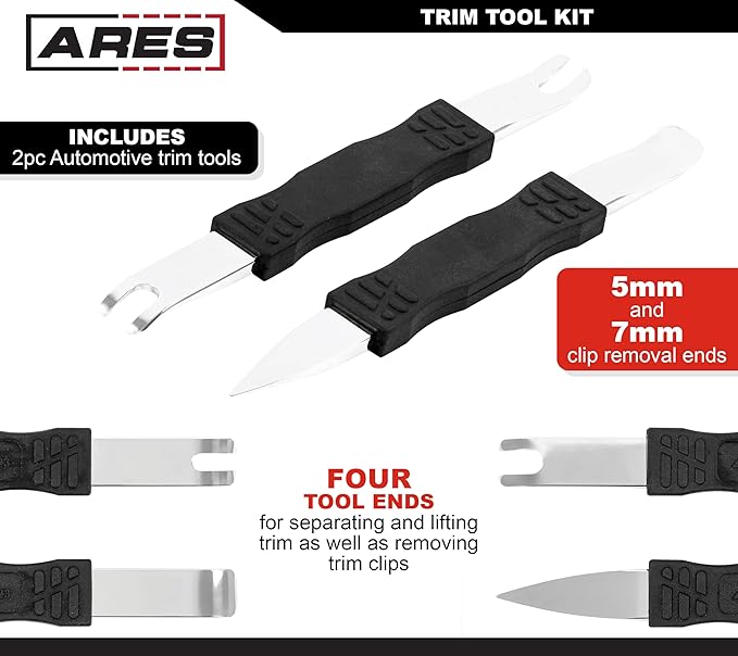 ARES 10123 – 2-Piece Automotive Trim Tool Kit – Ultra-Thin Prybar Ends Offer Superior Strength Without Damaging Material – Removes Trim, Molding, Fasteners, Panels, and More