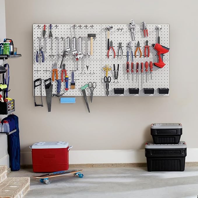 Pegboard Smith 48x24 inch Gray Metal Pegboard Kit for Wall Organization with Hooks, Pegboard Bins, and Utility Tools Storage Board, Efficient Tool Organizer Peg Board