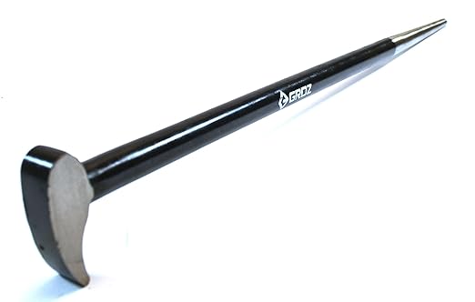 Groz 33153 20" Roll Head Pry Bar - Chrome Vanadium Steel, Heavy-Duty Forged Construction, Automotive Alignment Tool