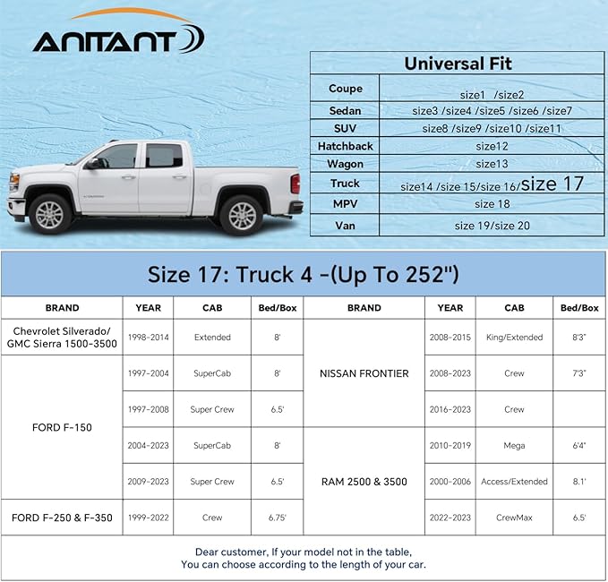 Truck Cover Waterproof All Weather Large Cover Tarp Protector Durability Scratch Free Cotton for Truck Under 253"