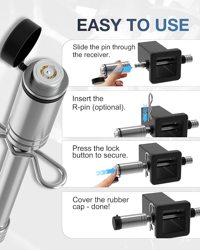 TOPICK 5/8" Trailer Hitch Lock with Extra Long 4-1/2" Span, Stainless Steel Hitch Lock Pin, 2" & 2.5" & 3" Receiver Lock, Truck Locking Hitch Pin, Towing Accessories