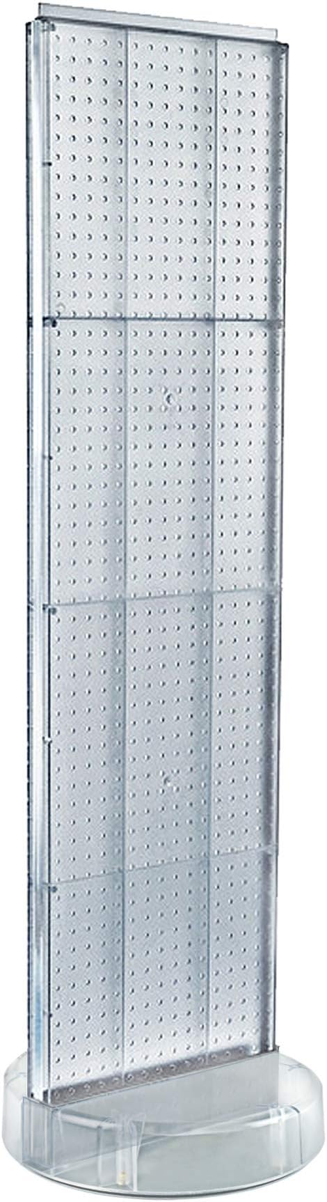 Azar Displays 700780-CLR, TWO-SIDED PEGBOARD FLOOR DISPLAY W/C-CHANNEL SIDES ON REVOLVING ROUND STUDIO BASE. PANEL SIZE: 16"W X 60"H, Clear